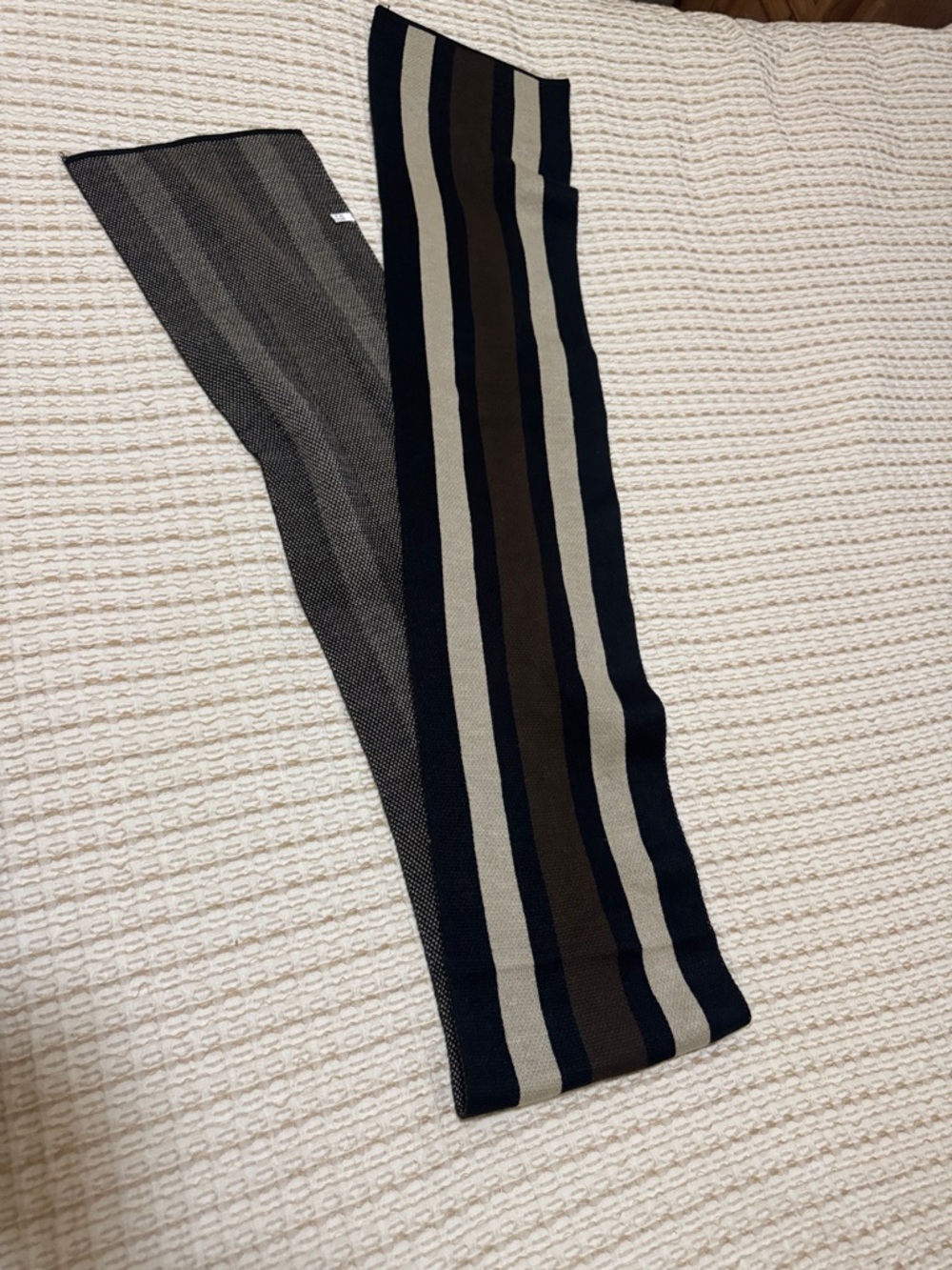 Striped Knit Scarf in Navy, Brown & Cream